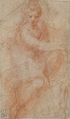Seated Goddess Diana (recto); Studies of a Nude Male Torso Seen from the Rear, and a leg (verso), Parmigianino (Girolamo Francesco Maria Mazzola) (Italian, Parma 1503–1540 Casalmaggiore), Red chalk